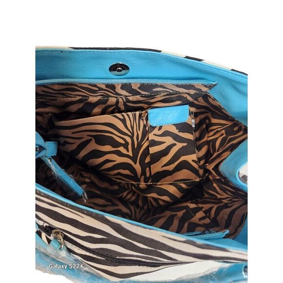 Diophy Zebra Print & Turquoise Shoulder Purse Bag With Studded Details - Picture 13 of 14